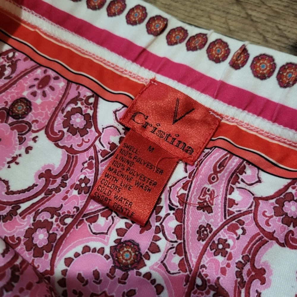 V. Cristina Hot Pink Paisley Sheer Asymmetrical Y2K Style Lined Skirt Size M - Picture 5 of 6